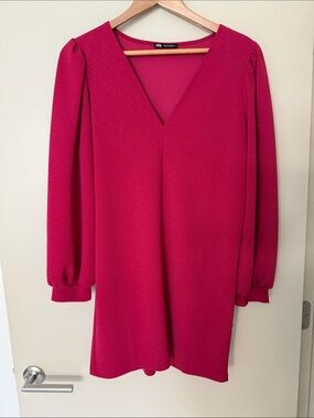 Zara V-Neck Short Dress Pink Long Sleeve  size M